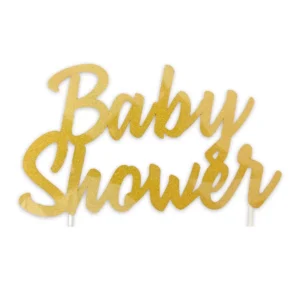 Top gateau avec l'écriture "baby shower" en couleur dorée pour gender reveal ou Babyshower